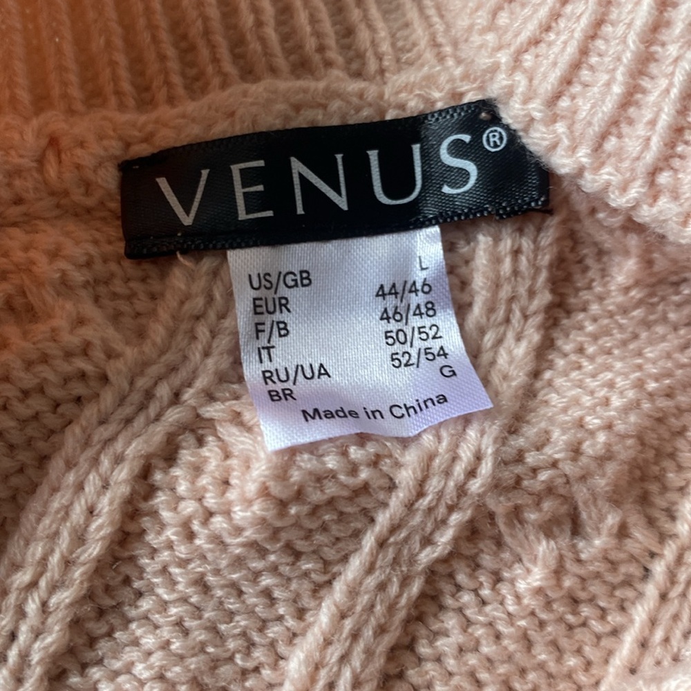 NWOT VENUS Pink Asymmetrical One-Shoulder Sweater Dress L B65 - Picture 3 of 5